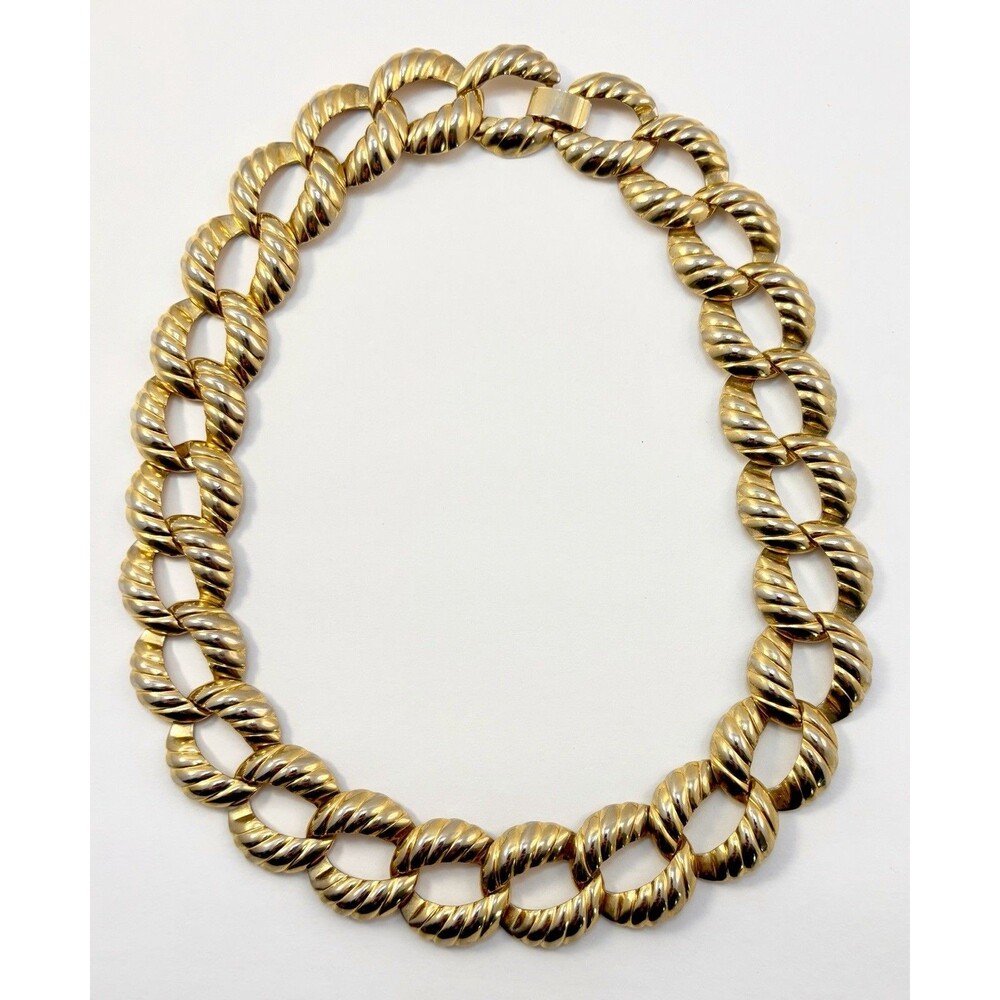 Vintage Gold Tone Chunky Rope Link Collar Necklace Bold Statement Chain 90s